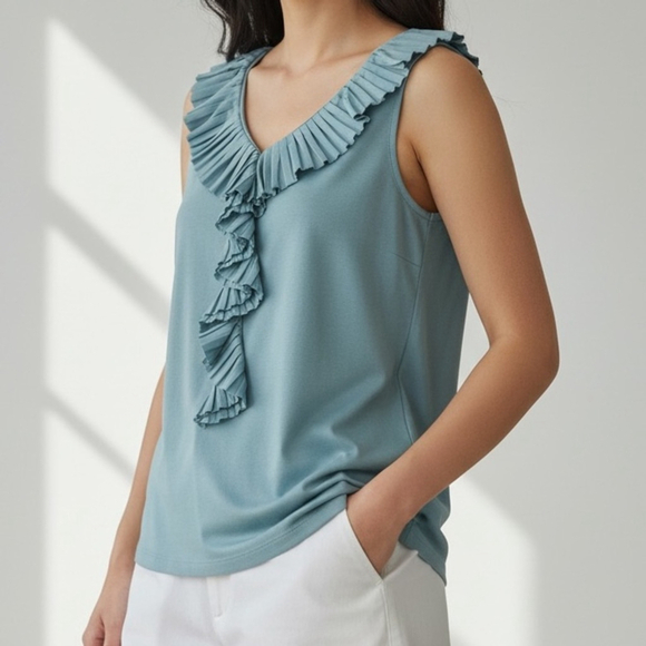 Christopher & Banks Tops - Christopher & Banks Sleeveless ruffle top teal blue green size small